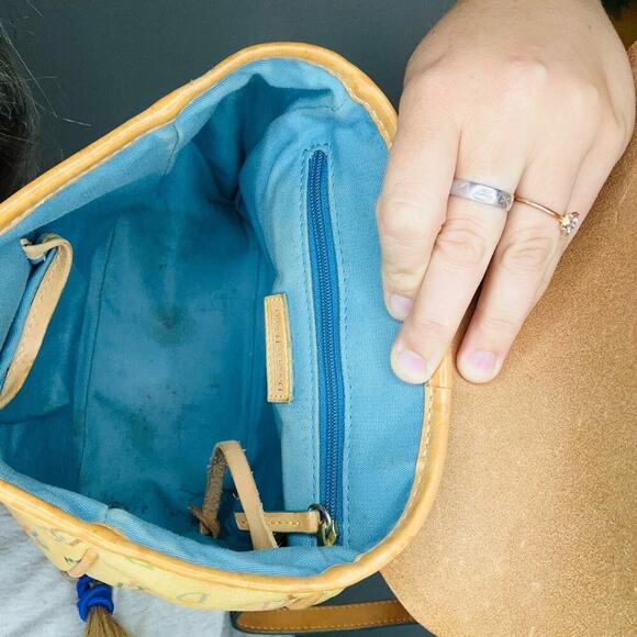 Vintage DOONEY & BOURKE DB Logo Rainbow Colored Tan Leather Mini Backpack Bag - Picture 9 of 14